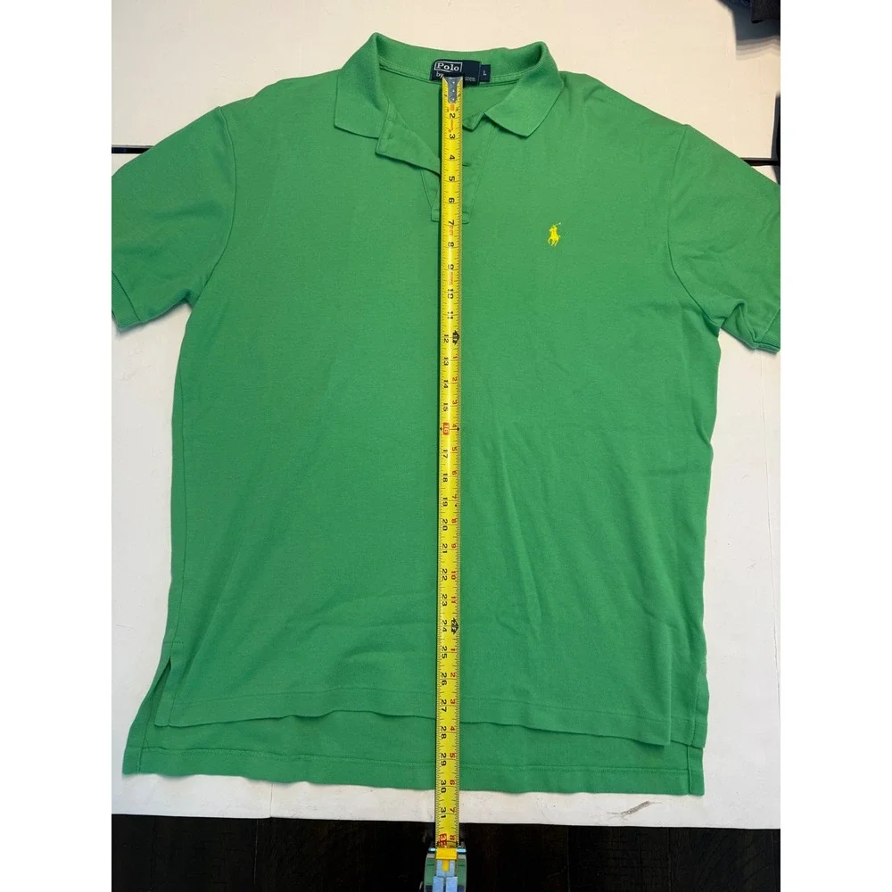 Polo Ralph Lauren Mens Green Cotton Pique Short Sleeve Polo Shirt Yellow Pony L